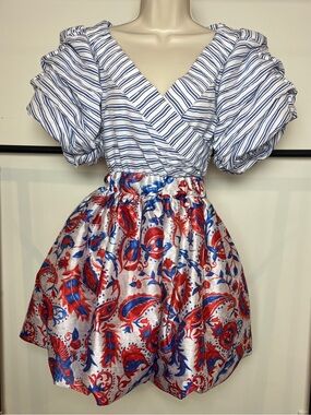 Stella Jean Mini Dress Striped Balloon Formal Wedding Event Stretch Funky Size 4